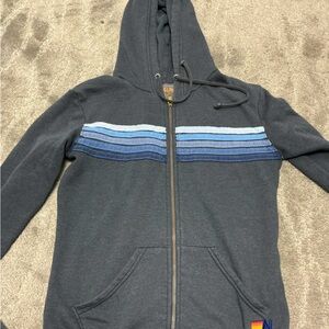 Aviator Nation Charcoal Hoodie with Blue Stripes